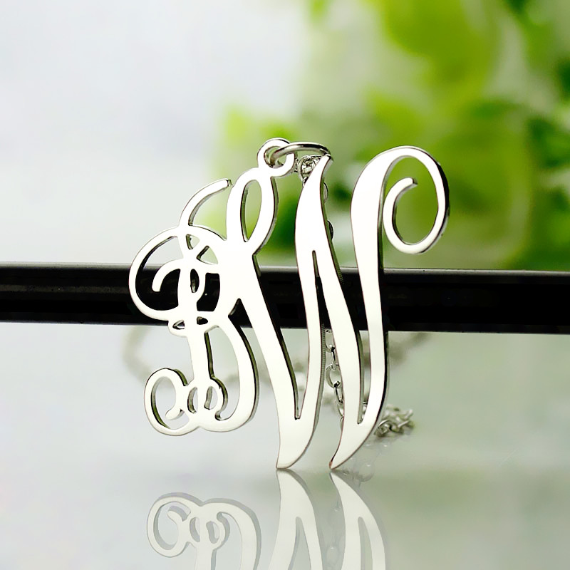 Sterling silver circle monogram necklace with personalised initials