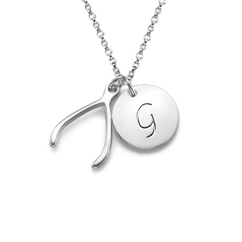 Sterling Silver Wishbone Necklace Personalised sterling silver wishbone necklace