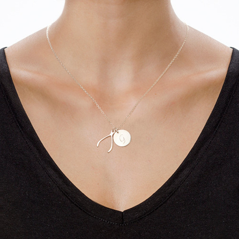 Sterling Silver Wishbone Necklace Personalised sterling silver wishbone necklace