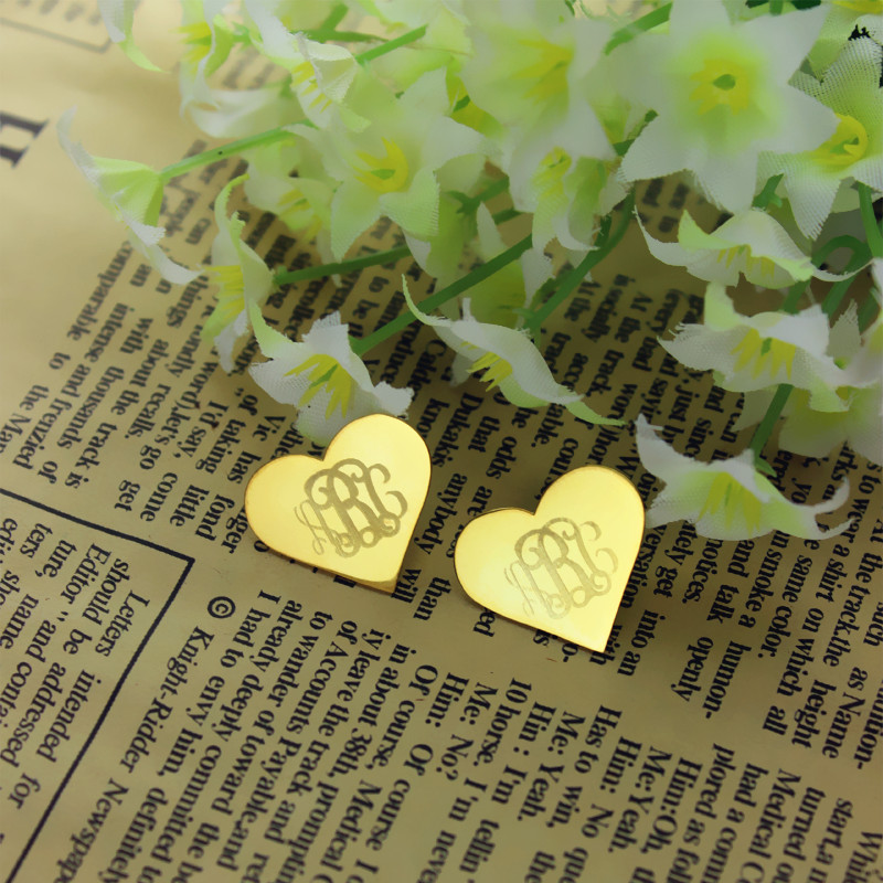 Heart Monogram Stud Earrings Personalised heart monogram stud earrings product view