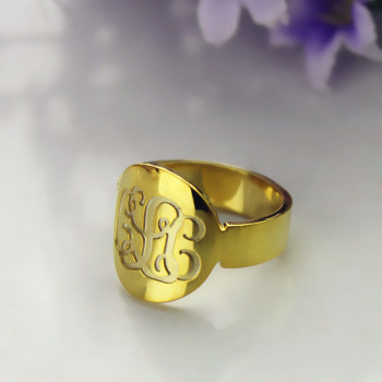 Solid Gold Plated Engraved Monogram Itnitial Ring