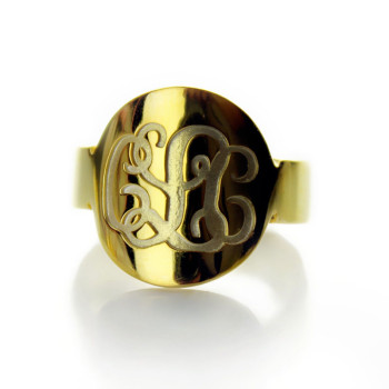 Solid Gold Plated Engraved Monogram Itnitial Ring