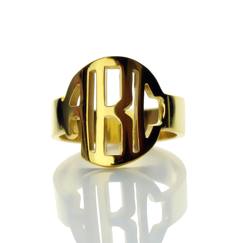 Personalised circle block monogram solid gold ring