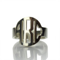 Three Initial Circle Block Monogram Ring in Solid White Gold Solid white gold circle block monogram ring with three initials
