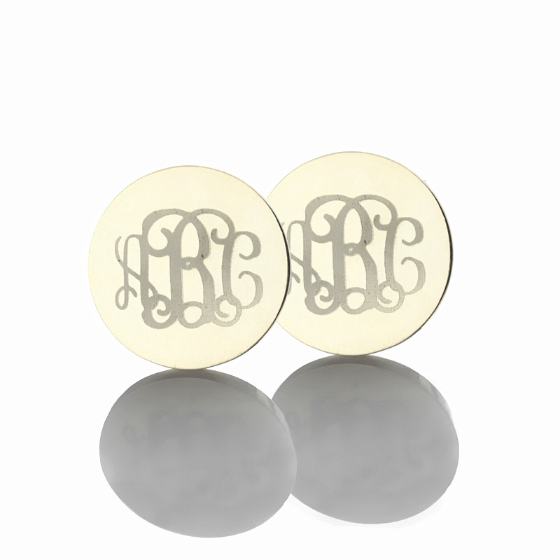 Circle monogram earrings engraved with three initials