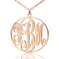 Personalised rose gold circle initial monogram necklace