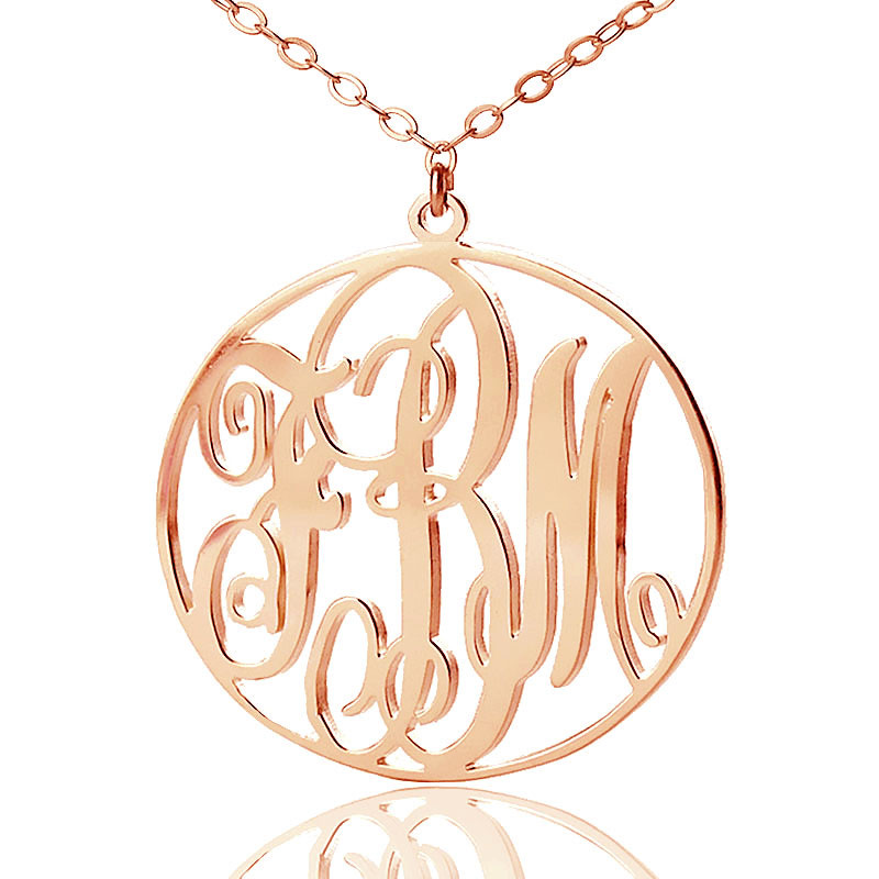 Personalised rose gold circle initial monogram necklace
