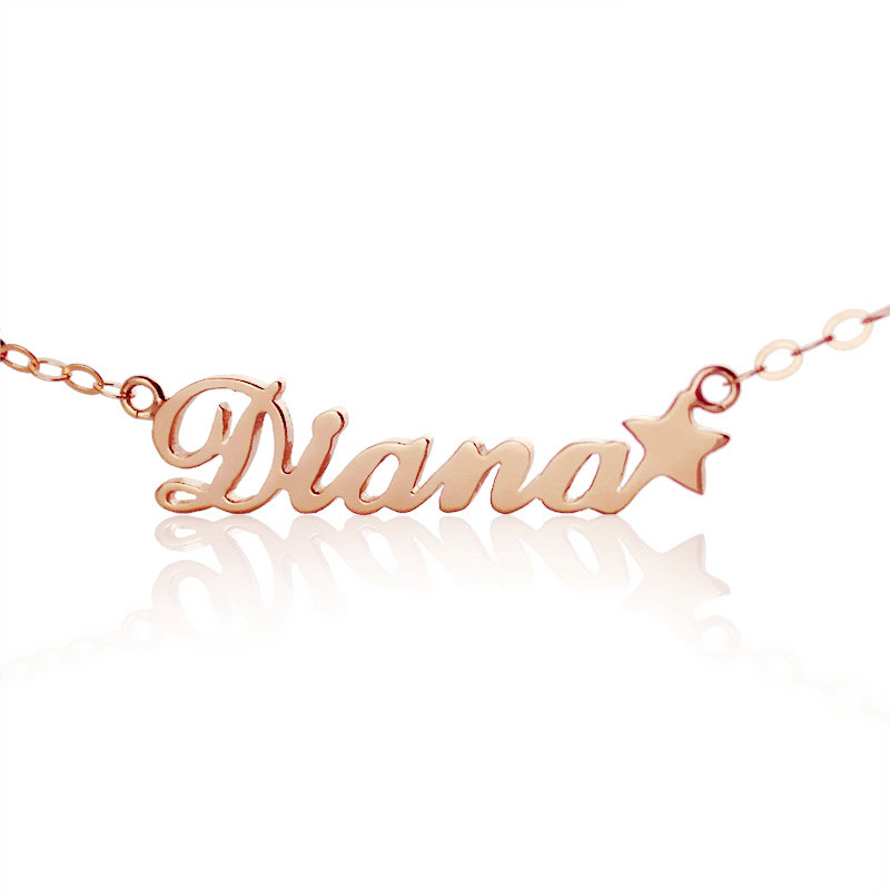 18ct rose gold plated Carrie-style personalised name necklace with a star