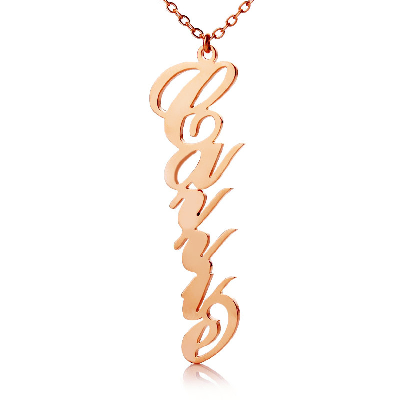 Solid Rose Gold Personalised Vertical Carrie Style Name Necklace Solid rose gold personalised vertical Carrie-style name necklace