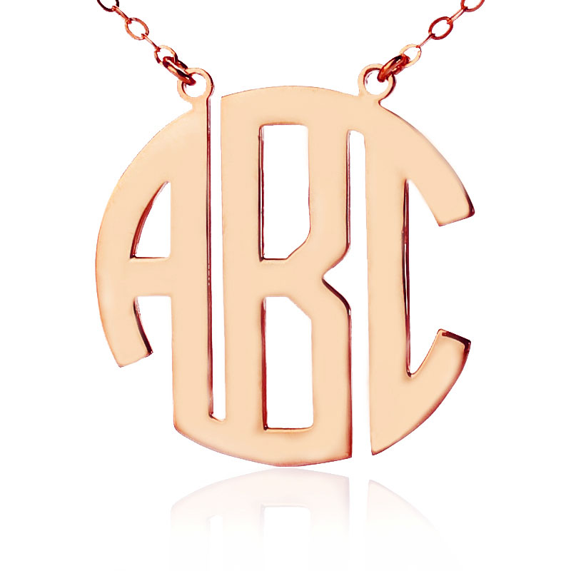 Solid Rose Gold Block Initial Monogram Necklace Solid rose gold Block initial monogram pendant necklace