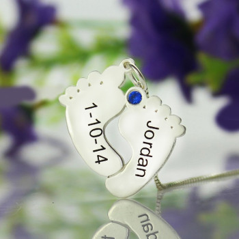 Personalised Memory Feet Necklace with Date Name Sterling Silver