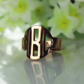 Personalised circle block monogram ring in solid rose gold