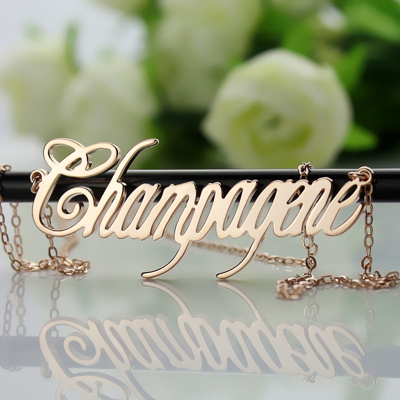 Solid Rose Gold Champagne Font Name Necklace Solid rose gold personalised Champagne font name necklace product image