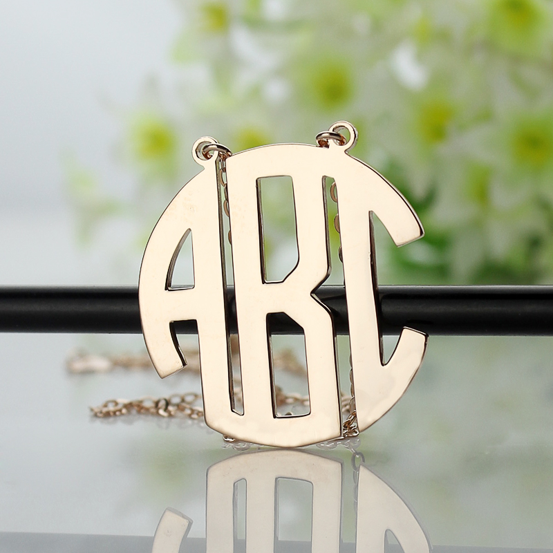 Rose Gold Block Initial Monogram Necklace Solid rose gold Block initial monogram pendant necklace