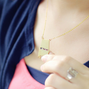 State USA Map Necklace With Heart Name Gold Plated Silver State USA Map Necklace With Heart Name Gold Plated Silver