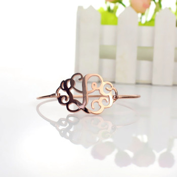 Rose Gold Monogram Initial Bangle Bracelet 1.25 Inch Rose Gold Monogram Initial Bangle Bracelet 1.25 Inch
