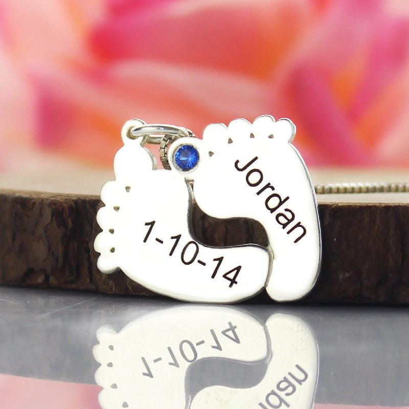 Baby Feet Name and Date Necklace Personalised baby feet necklace product image