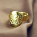 Solid gold engraved monogram initial ring product image