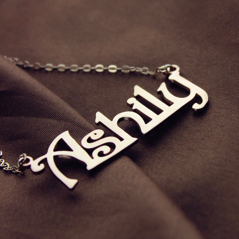 Solid rose gold Harrington font name necklace product image