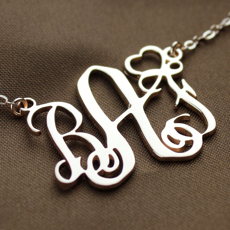 Personalised initial monogram Love necklace in solid rose gold