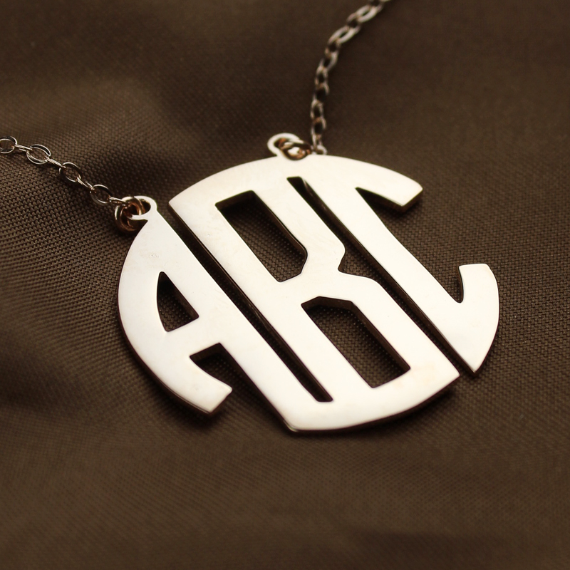 Rose Gold Block Initial Monogram Necklace Solid rose gold Block initial monogram pendant necklace