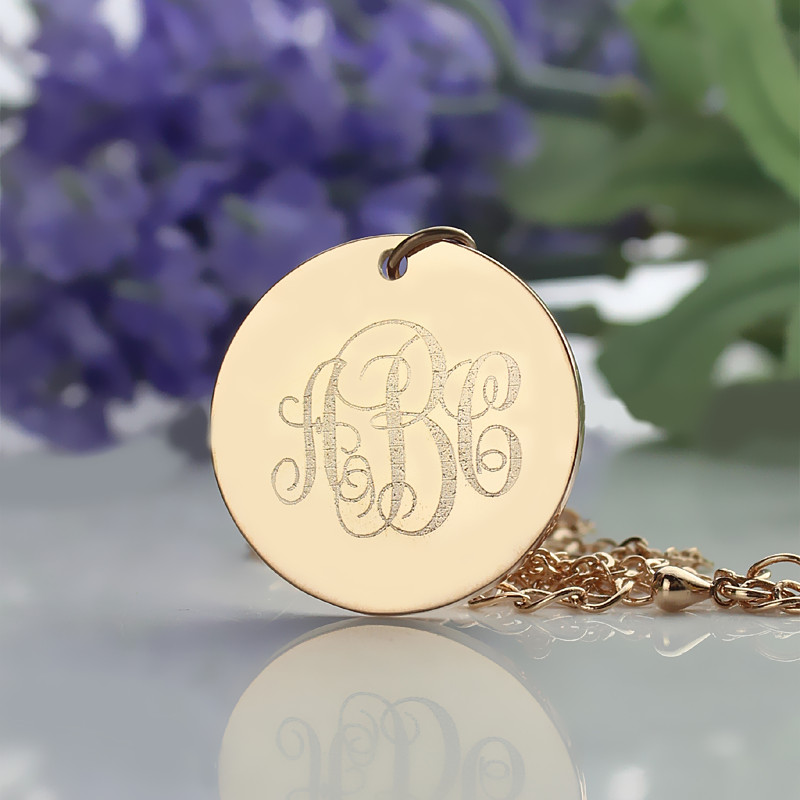 Rose Gold Engraved Monogram Necklace Solid rose gold engraved monogram necklace product view