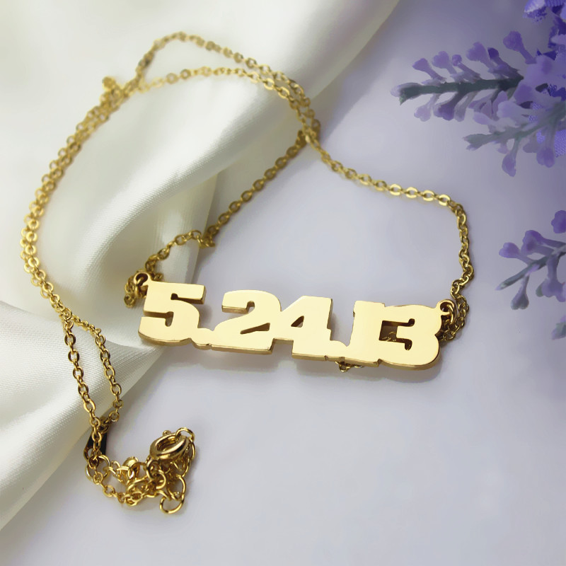 Personalised solid gold number necklace detail