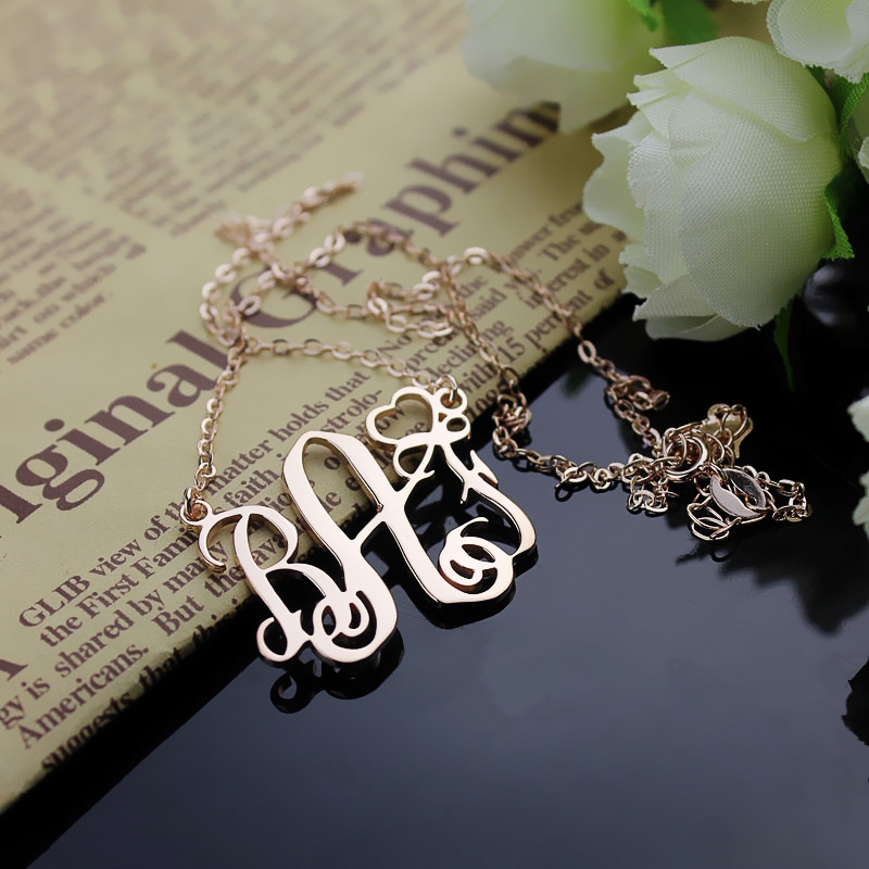 Personalised initial monogram Love necklace in solid rose gold