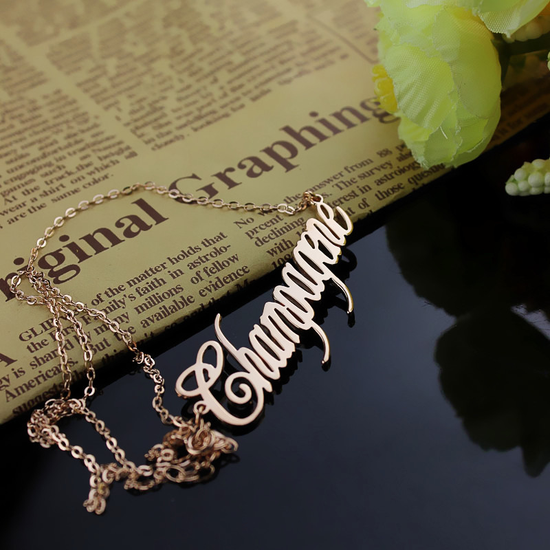 Solid Rose Gold Champagne Font Name Necklace Solid rose gold personalised Champagne font name necklace product image