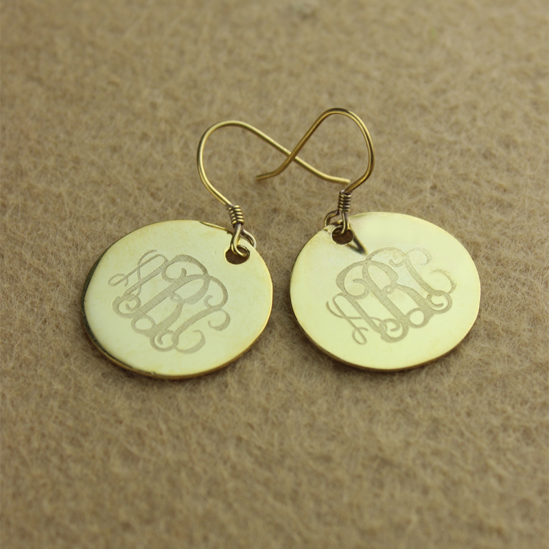 Monogram Earring Detail Circle signet monogram earring detail view