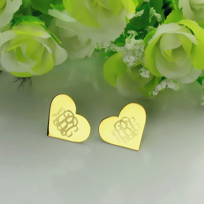 Heart Monogram Earrings Detail Personalised heart monogram stud earrings detail view