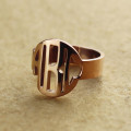 Detail view of the personalised circle block monogram ring