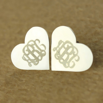 Heart Monogram Earrings Studs Cusotm 18ct White Gold Plated Heart Monogram Earrings Studs Cusotm 18ct White Gold Plated