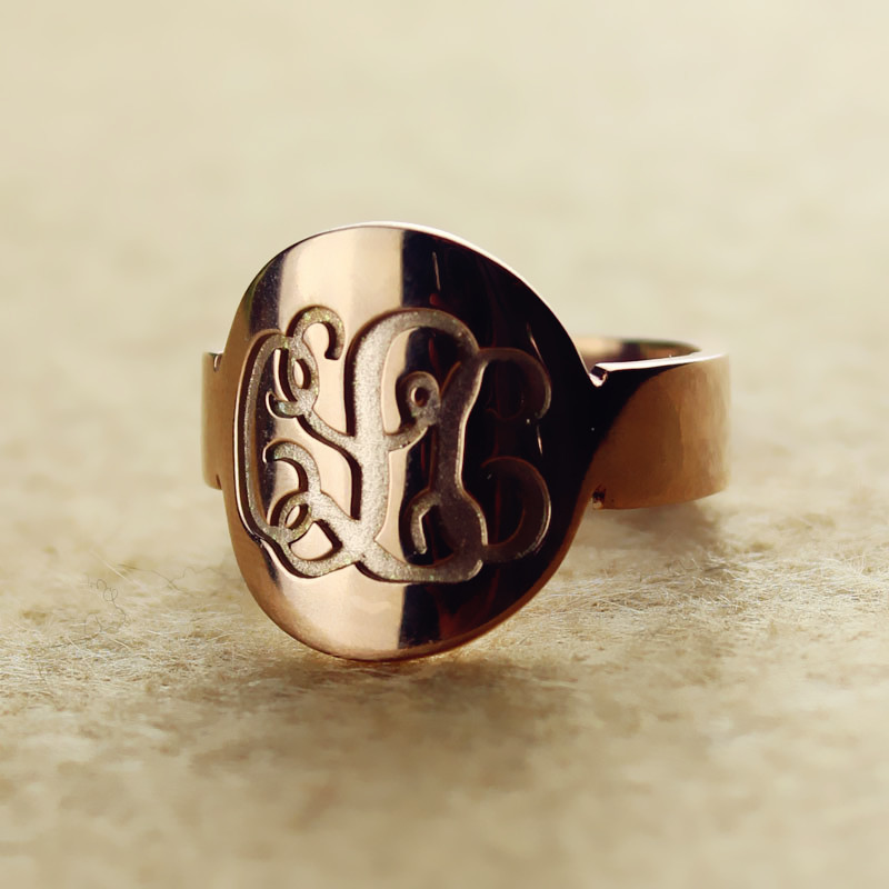 Solid Rose Gold Engraved Monogram Initial Ring Solid rose gold engraved monogram initial ring