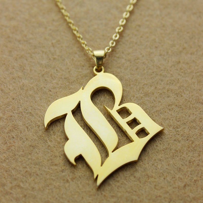 Old English style single initial necklace view