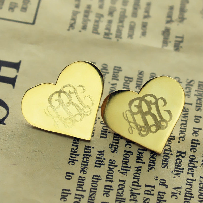 Heart Monogram Stud Earrings Personalised heart monogram stud earrings product view