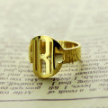 Personalised circle block monogram solid gold ring view