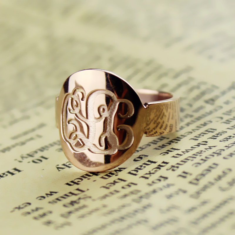 Solid Rose Gold Engraved Monogram Initial Ring Solid rose gold engraved monogram initial ring