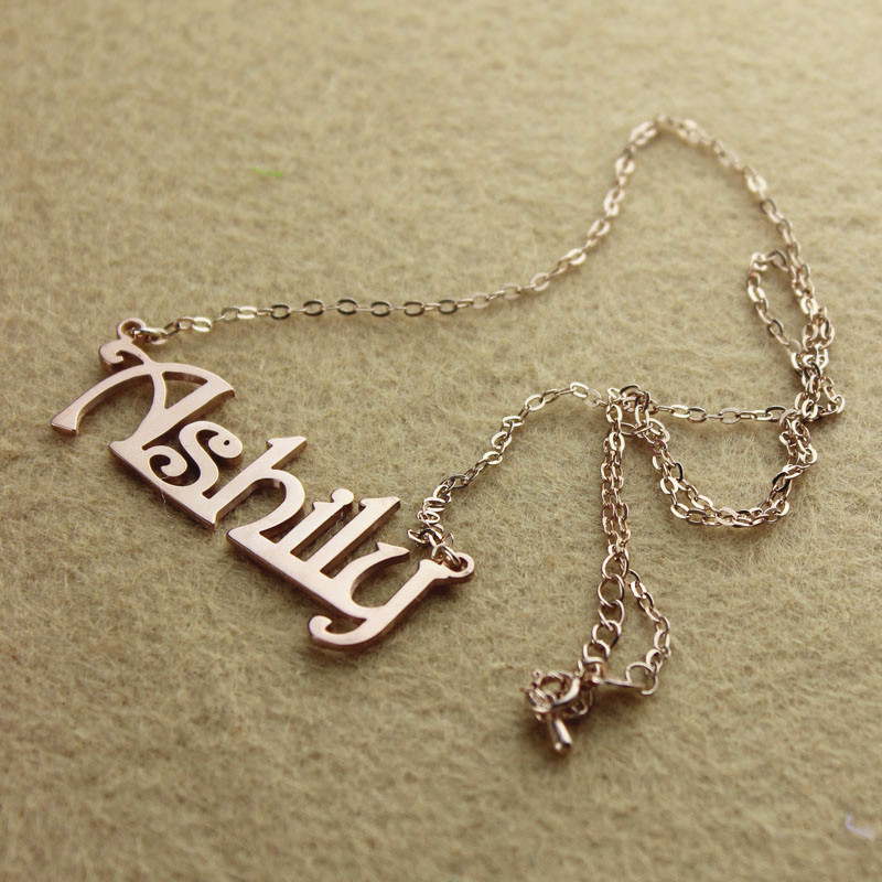 Solid rose gold nameplate necklace product image