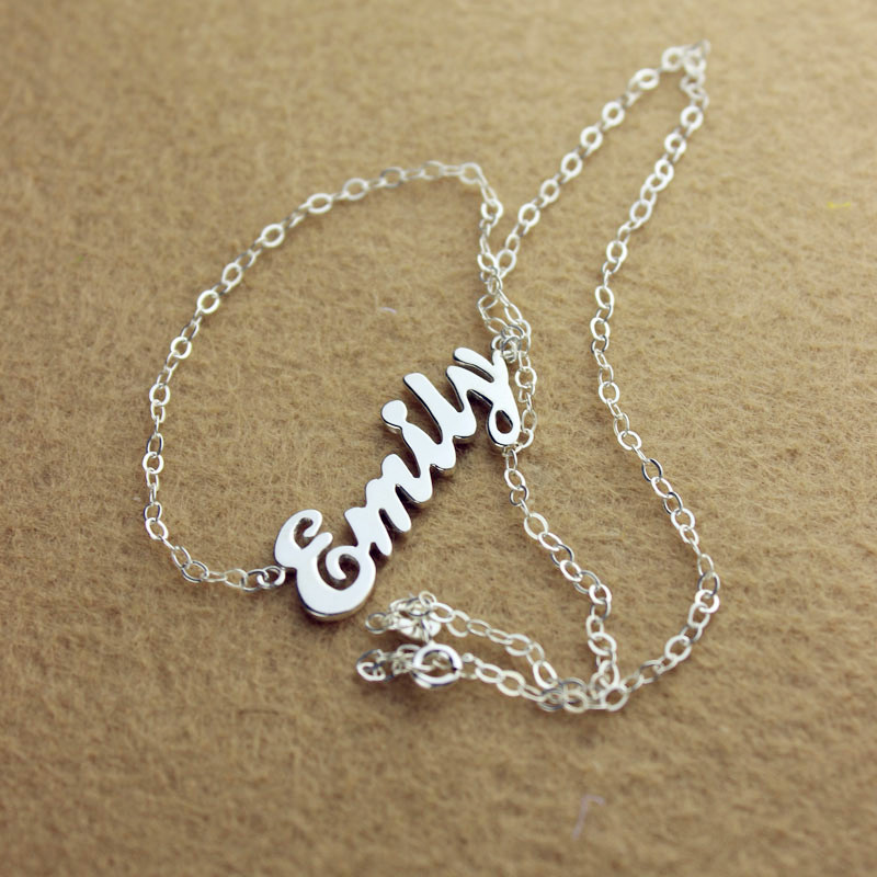 Cursive Script Name Necklace Detail Cursive script name necklace detail