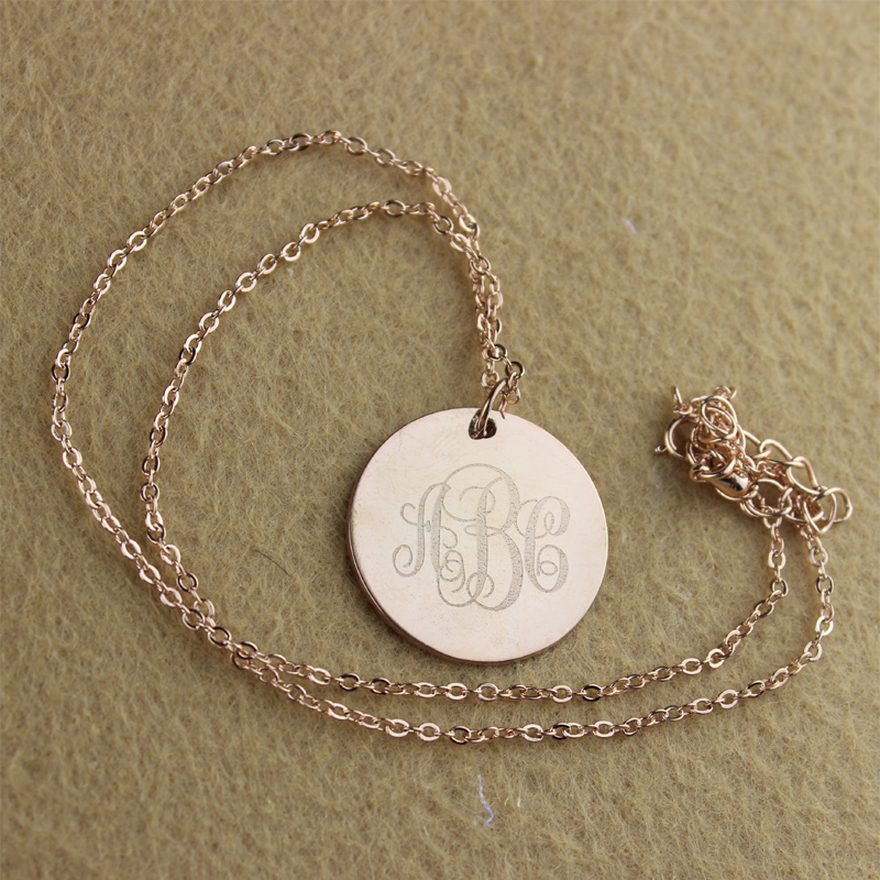 Rose Gold Engraved Monogram Necklace Solid rose gold engraved monogram necklace product view