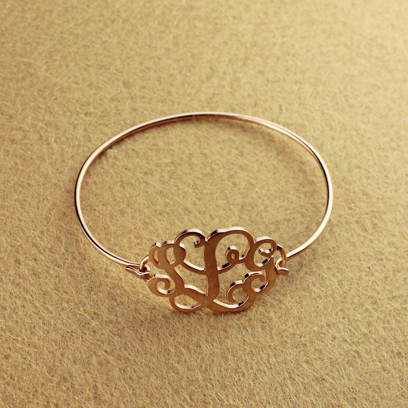 Rose Gold Monogram Initial Bangle Bracelet Rose Gold Monogram Initial Bangle Bracelet product image