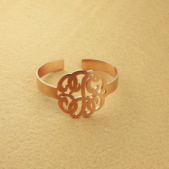 Hand Drawing Monogram Initial Bracelet 1.6 Inch 18ct Rose Gold Plated