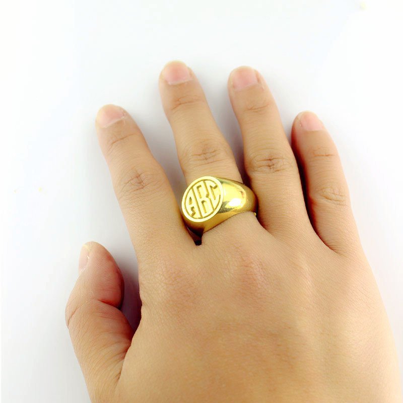Custom block monogram signet ring product view