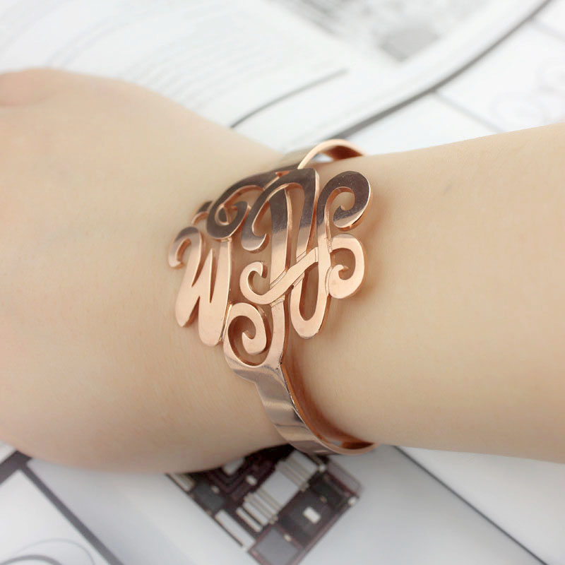 Handwriting Monogram Cuff Bracelet Detail Hand-designed monogram cuff bracelet detail