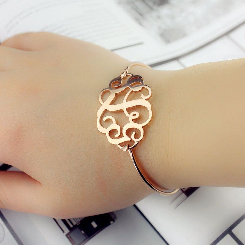 Rose Gold Monogram Initial Bangle Bracelet Rose Gold Monogram Initial Bangle Bracelet product image