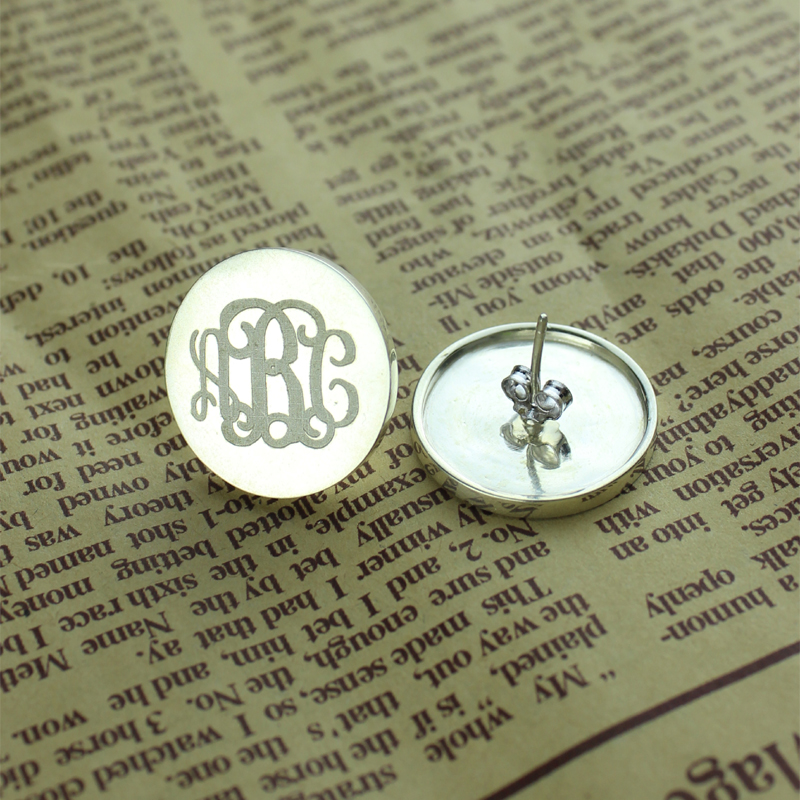Engraved circle monogram earrings product view