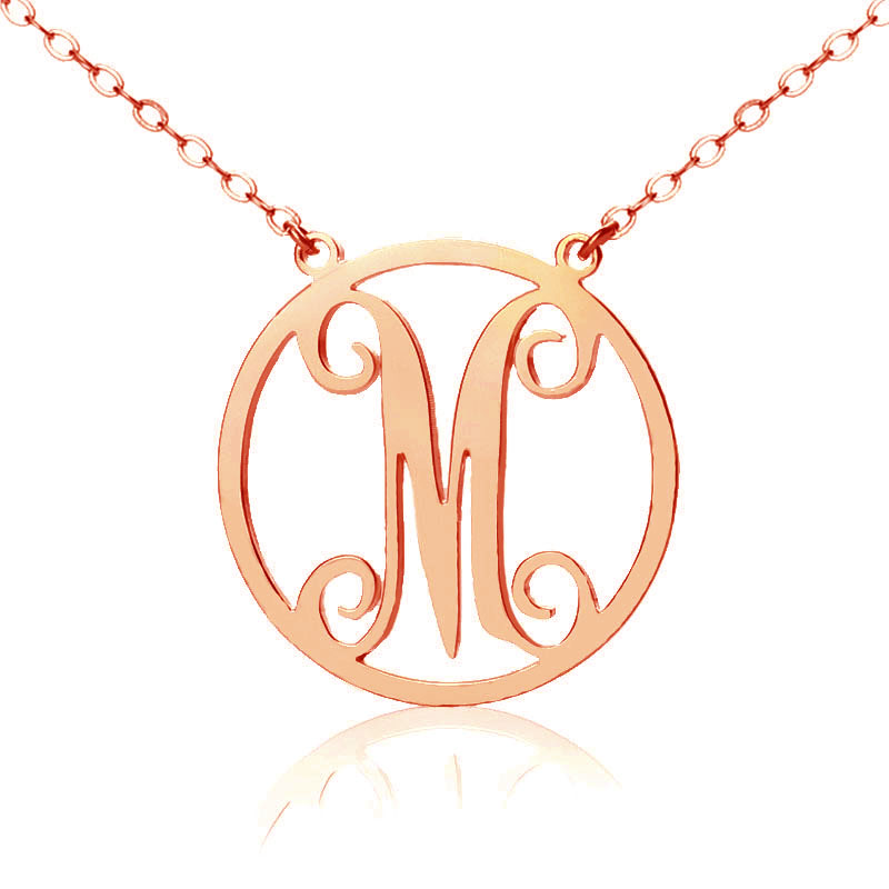18ct Rose Gold Single Initial Circle Monogram Necklace 18ct solid rose gold single initial circle monogram necklace
