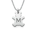 Personalised teddy bear necklace with a capital initial in silver