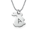 Tiny Rabbit Necklace with Initial in Silver Tiny sterling silver rabbit necklace with an engraved capital initial